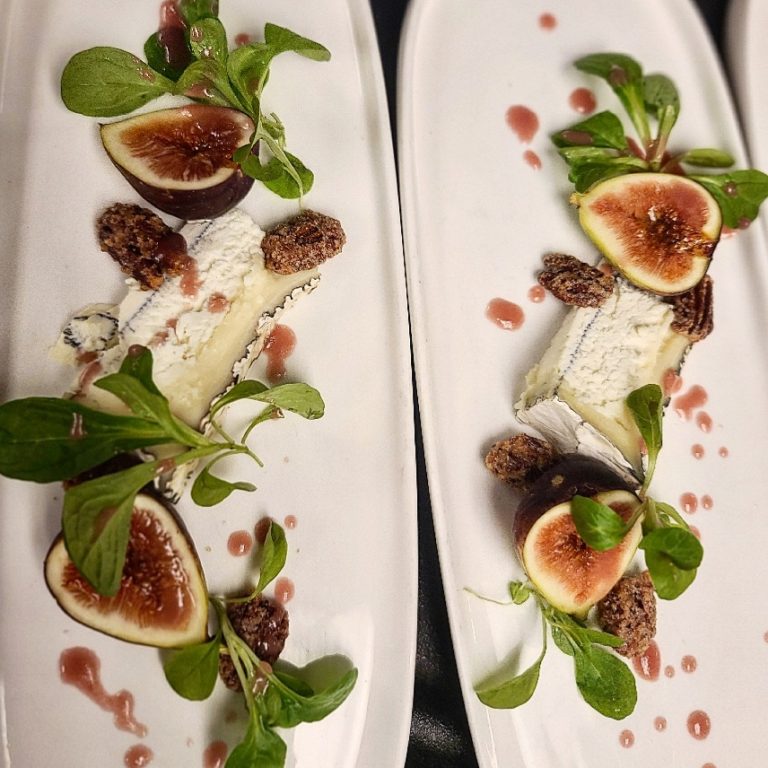 Humbolt Fog Ash Goat cheese, fresh Turkish figs, candied pecans, mache greens, pomegranate vinaigrette