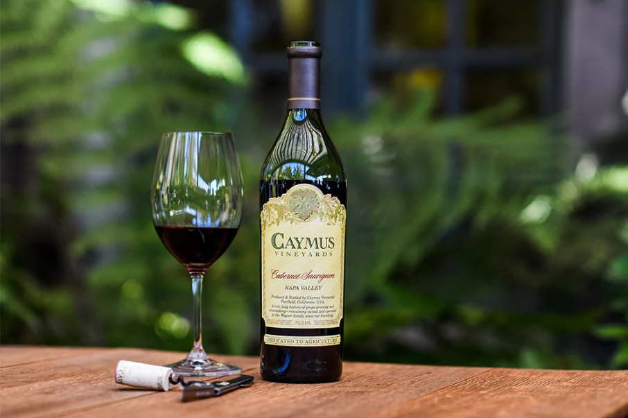 Caymus Cab with wine glass and cork