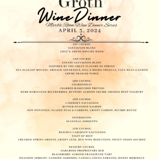 Groth Wine Dinner menu