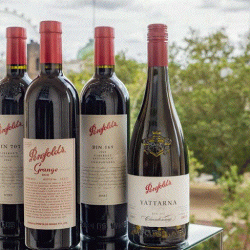 4 bottles of Penfolds wine outside